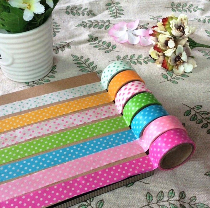 yueton 8pcs Mini Dot Colorful DIY Decorative Washi Masking Tape Assorted Colors - Image 4
